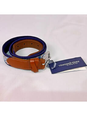 Vineyard Vines Madras Plaid Canvas Club Belt Mallard Blue Men’s Size 36 NWT